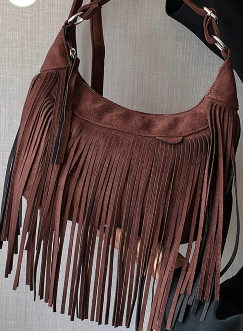 Suede Fringe Adjustable Strap Shoulder Bag