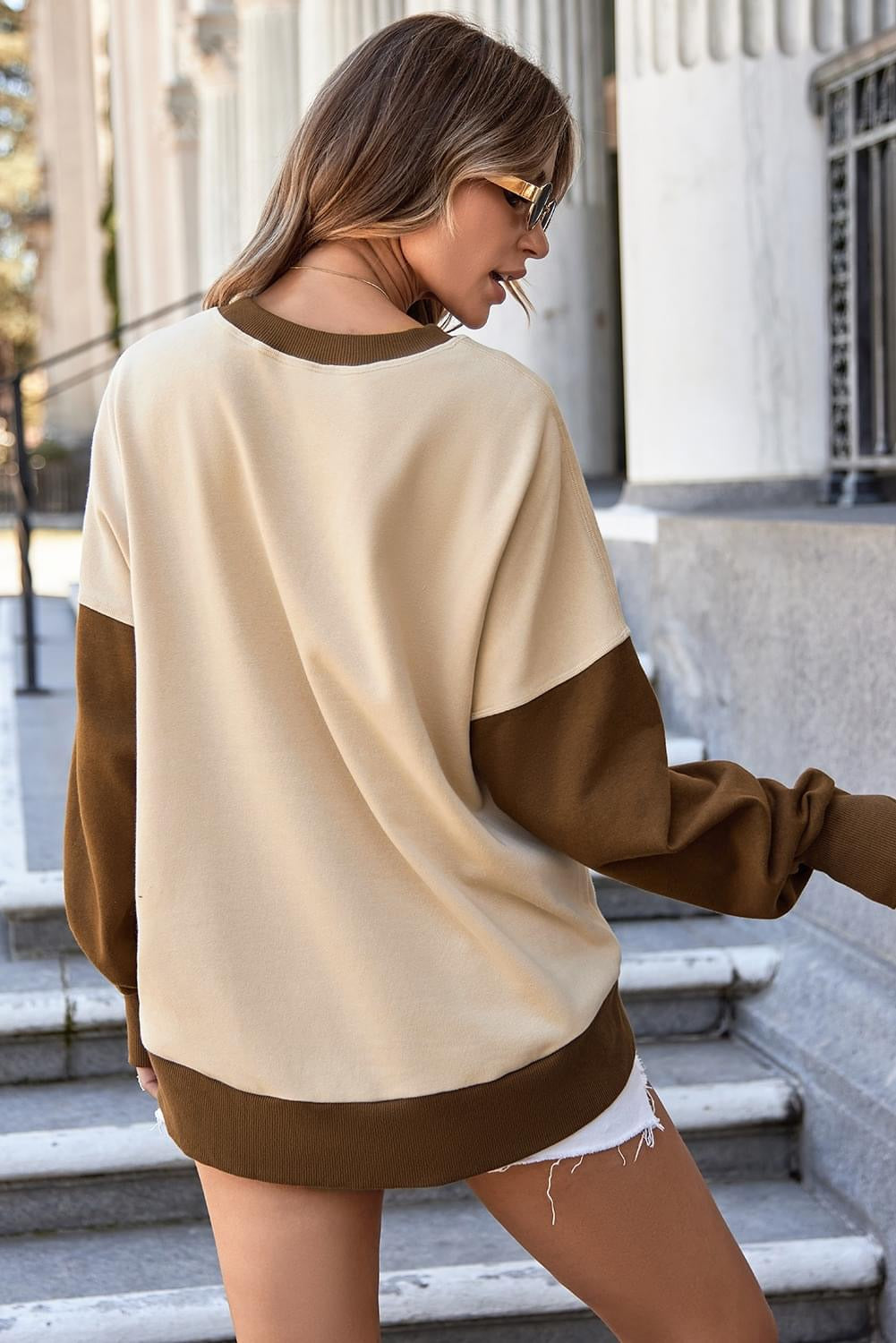 Apricot Color Block Thumbhole Sweatshirt