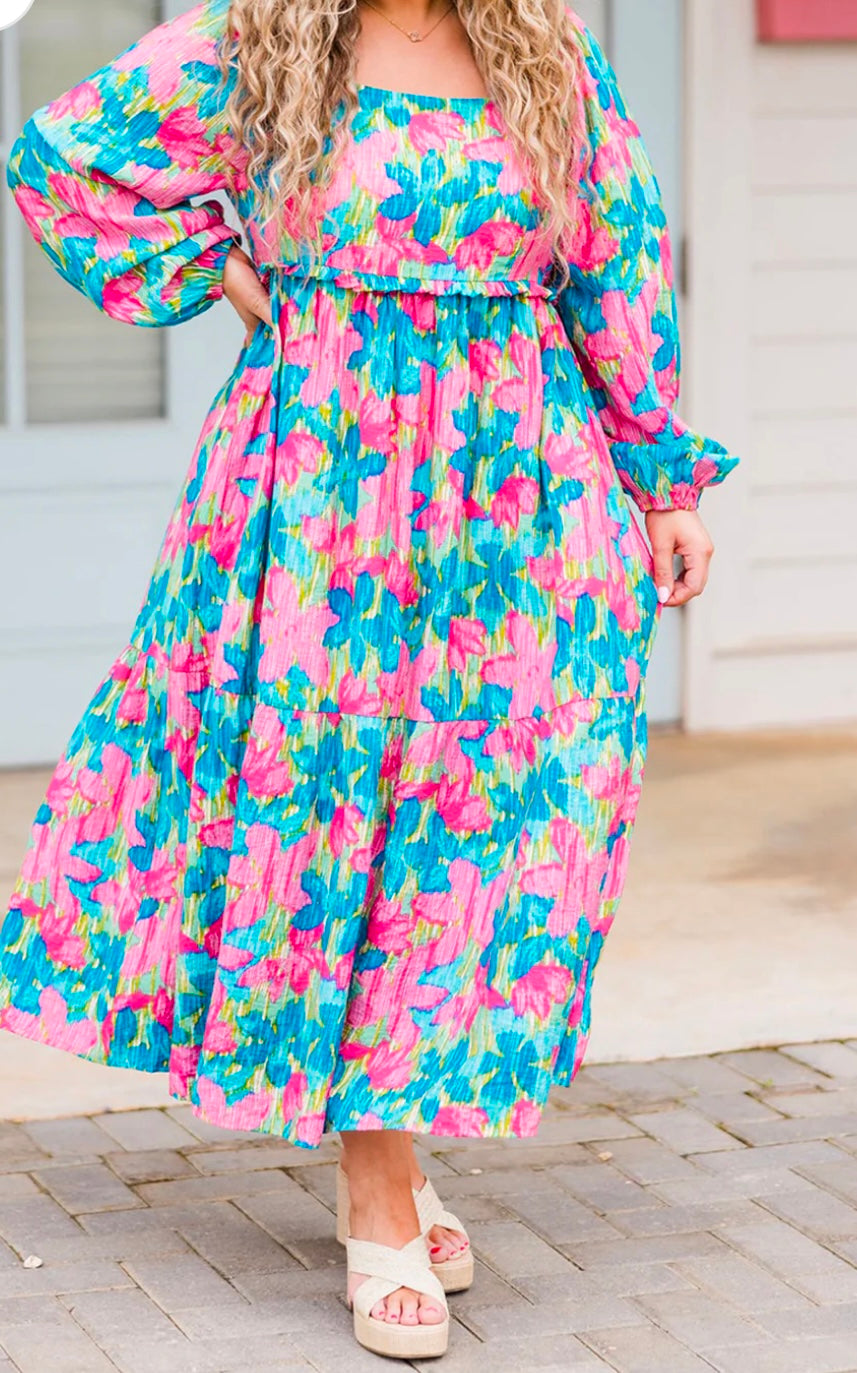 Plus Size Floral Shirred Maxi Dress