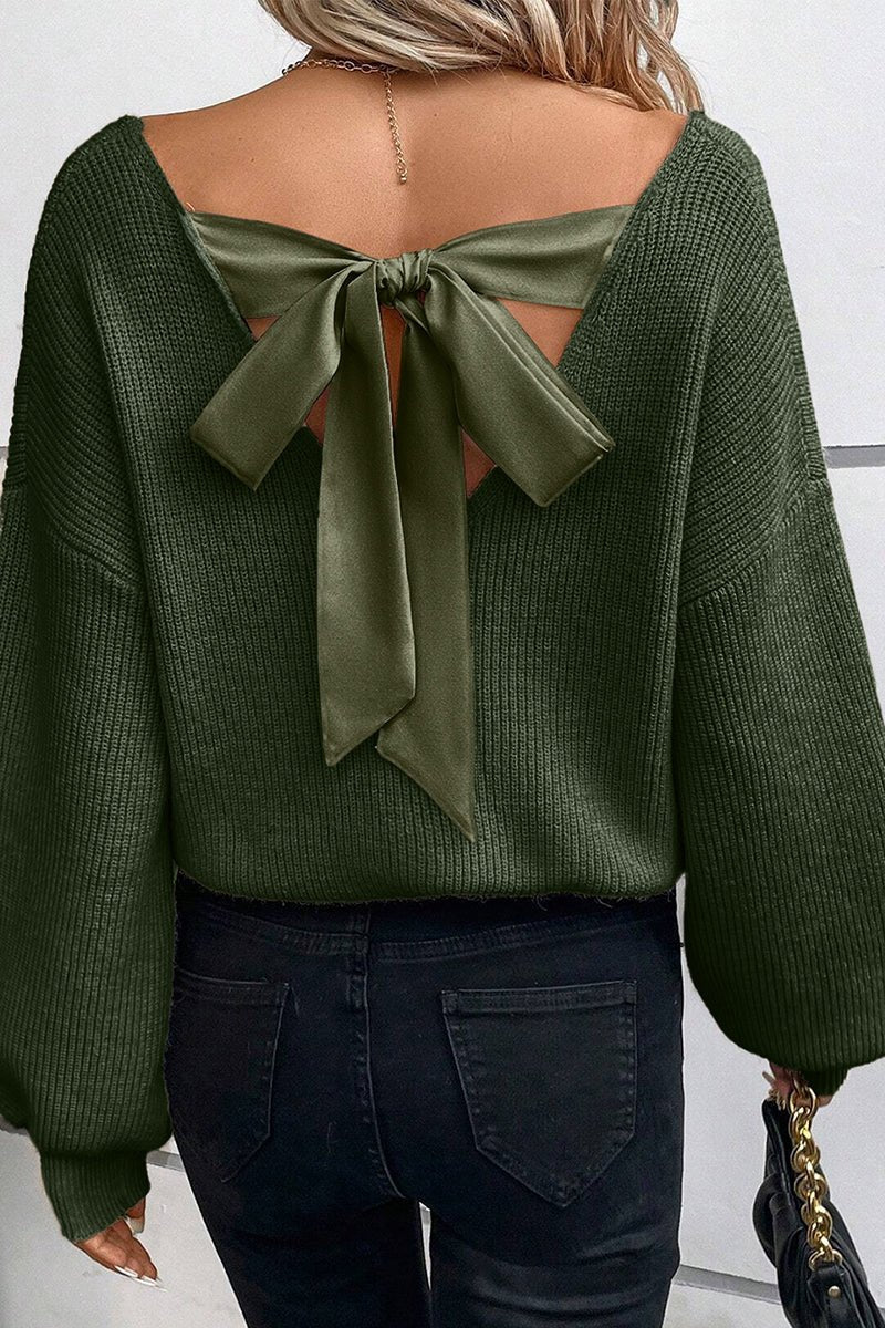 BOW-TIFUL GREEN V-NECK SWEATER **SHIPPING EXPECTED TO BEGIN ON DATE 11/01**