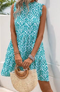 Perfee Printed Frill Sleeveless Mini Dress