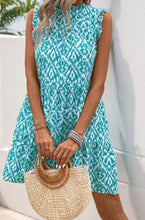 Load image into Gallery viewer, Perfee Printed Frill Sleeveless Mini Dress
