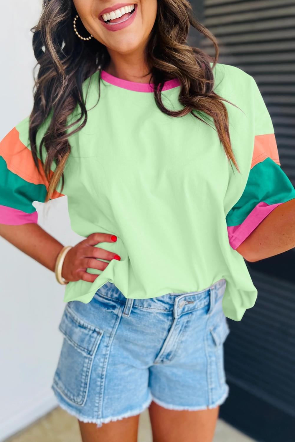 Color Block Stitching Sleeve Oversize Top- Ships 5/26