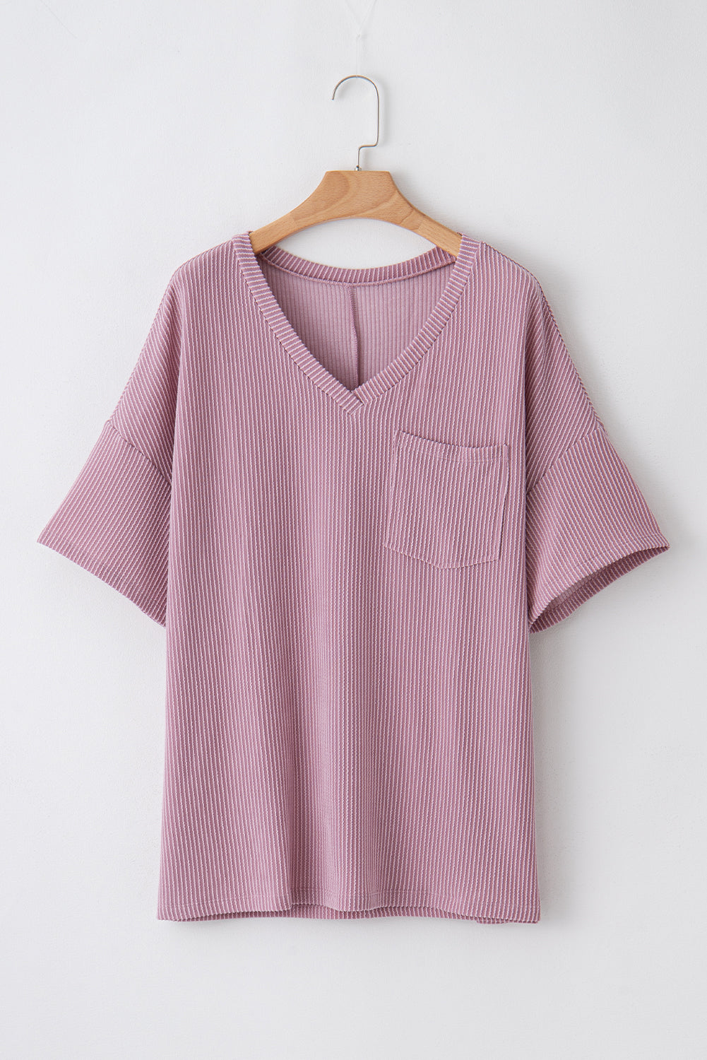 Plus Size Solid Corded Knit V-Neck T-Shirt