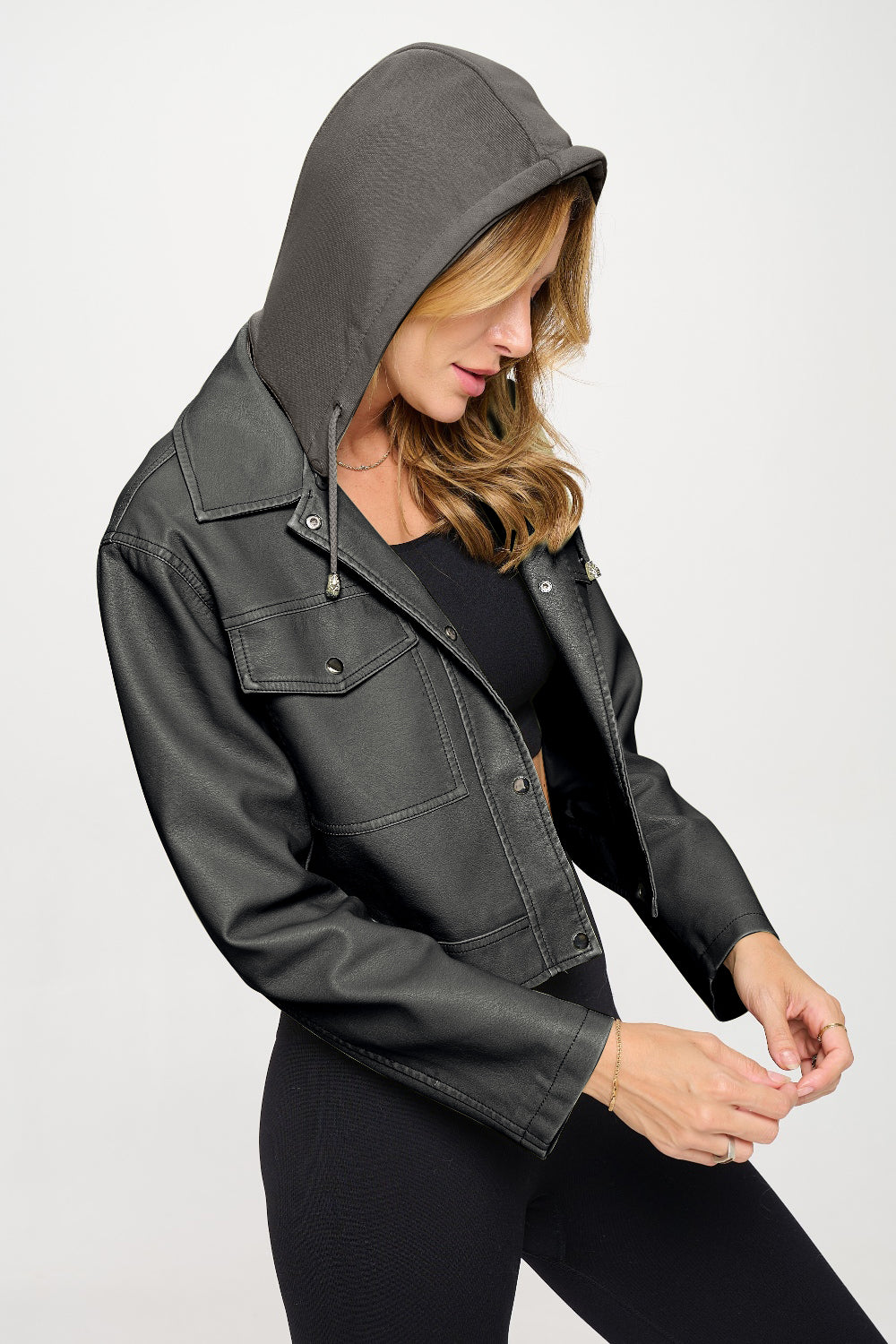Coalition LA Snap Down Cropped Hooded Jacket Creative Chaos Boutique