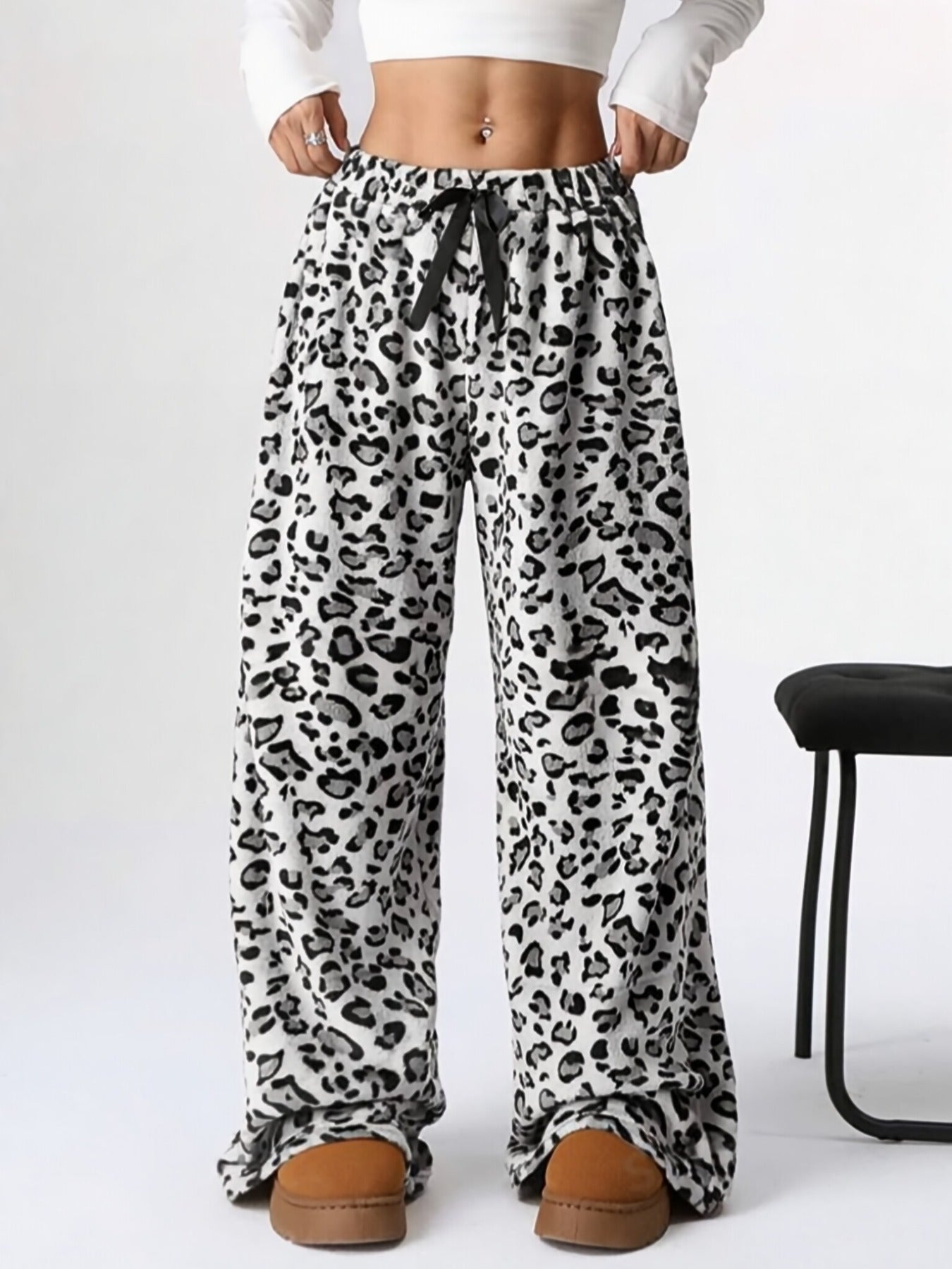 Leopard Wide Leg Plush Pants