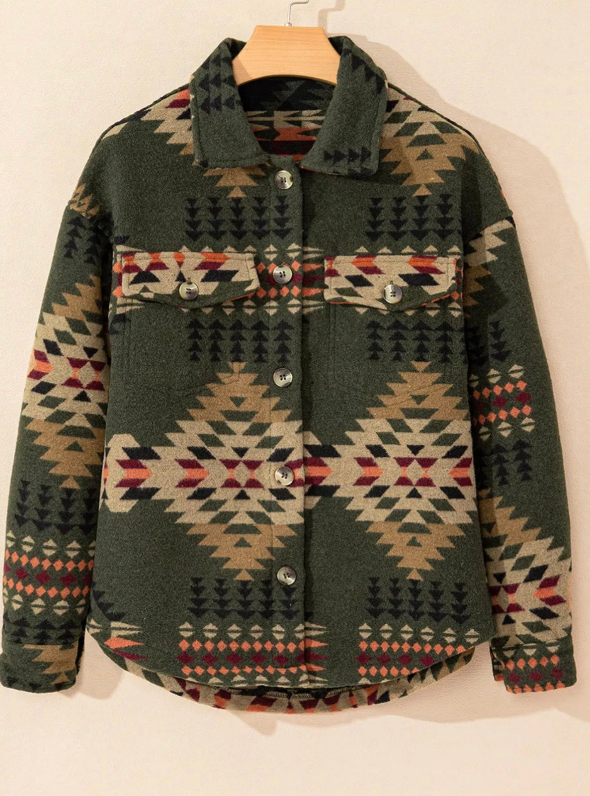 Pocketed Geometric Collared Neck Jacket