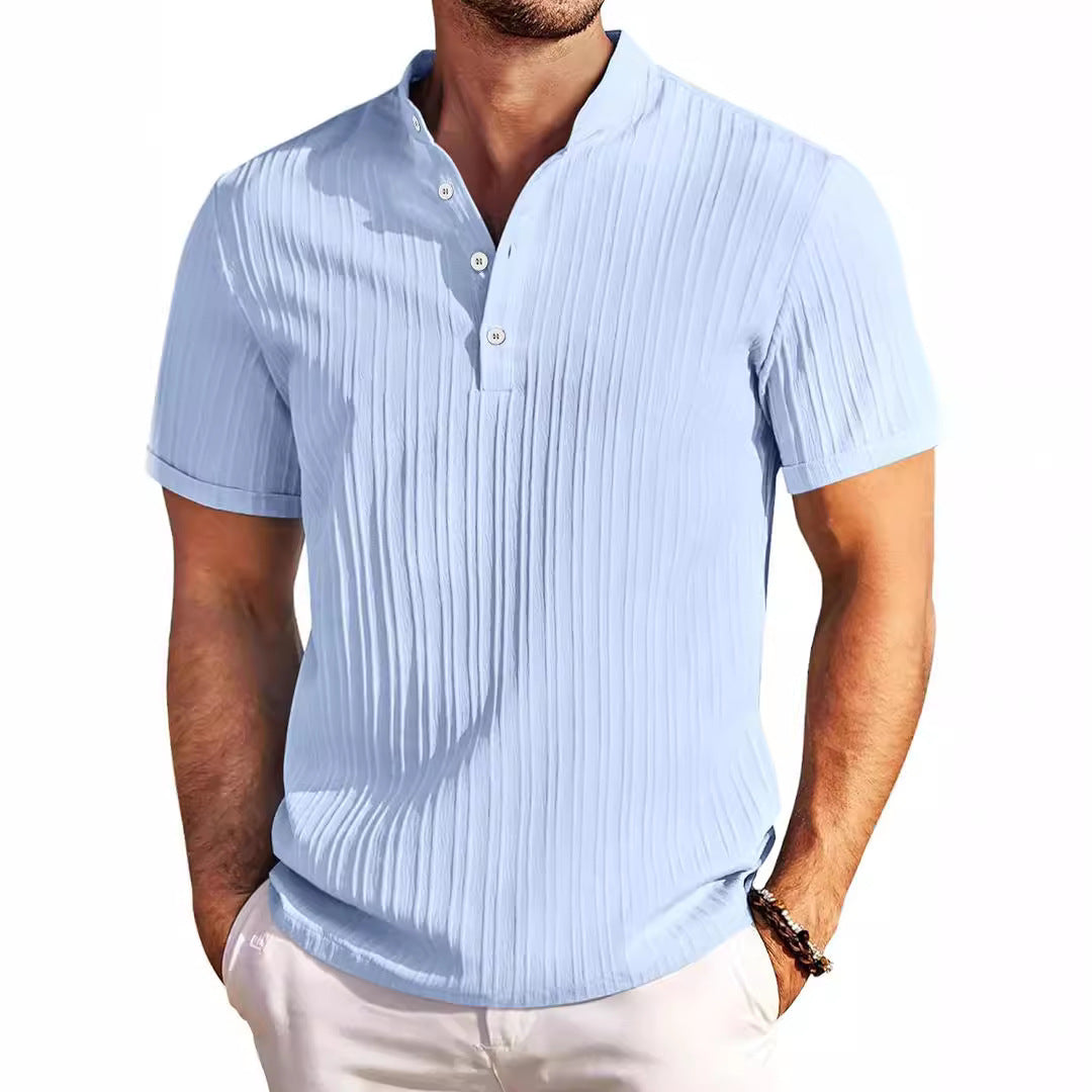 Men's Stand Collar Button Placket Short Sleeve Polo Shirt – 5 Colors | S–XXXL