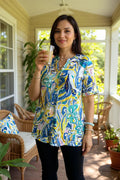 Western Yellow & Blue floral Printed Top