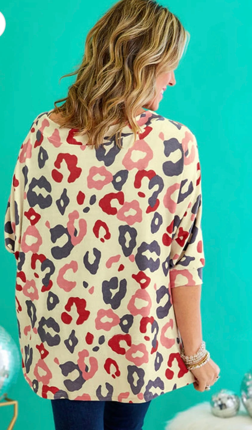 Leopard Batwing Plus Size Blouse