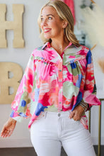 Load image into Gallery viewer, Floral inventions Multicolour Abstract 
Frilled Button Front Collared Shirt
