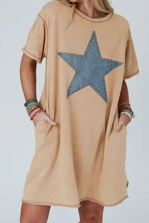 STAR OF THE SHOW PALE KHAKI T-SHIRT DRESS **SHIPPING EXPECTED TO BEGIN ON DATE 4/8**