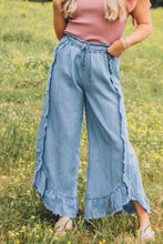 Load image into Gallery viewer, Western Raw Hem Ruffled Wide Leg Jeans
