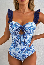 Load image into Gallery viewer, Blue Cutout Ruffled One-Piece Swimwear
