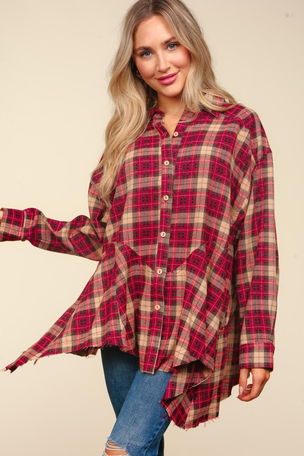 Haptics Plaid Button Down Sharkbite Shirt Creative Chaos Boutique
