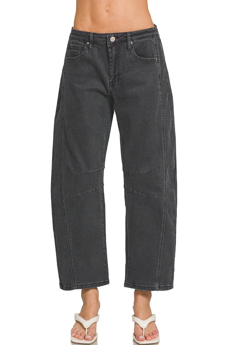 ZENANA THE RILEY BARREL LEG DENIM PANTS