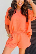 Load image into Gallery viewer, SUNNY SMILES ORANGE TEXTURED V-NECK TOP &amp; SHORTS SET **SHIPPING EXPECTED TO BEGIN ON DATE 4/22**
