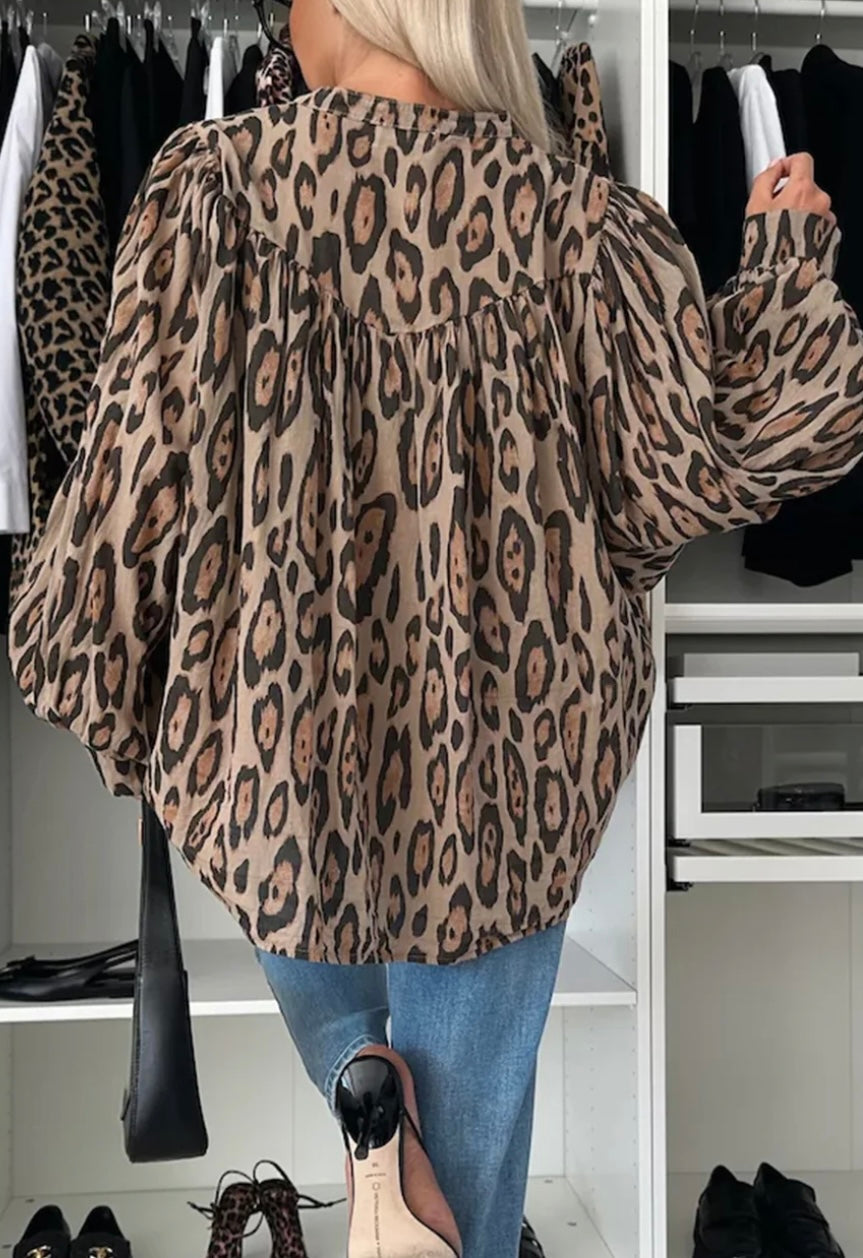 Leopard Balloon Sleeve Shirt