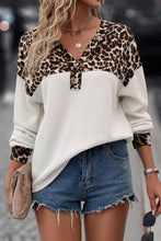 Load image into Gallery viewer, Leopard Waffle Knit Patchwork Top

