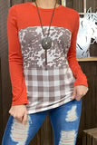Orange Cow Spot Color Block Long sleeve Top