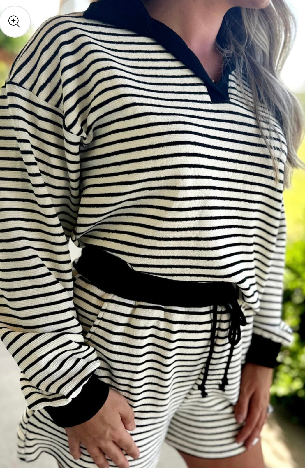 Stripe Collared Tee and Drawstring Shorts Set
