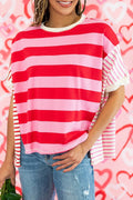 Pink Stripe Patchwork Loose t shirt
