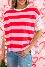 Load image into Gallery viewer, Pink Stripe Patchwork Loose t shirt
