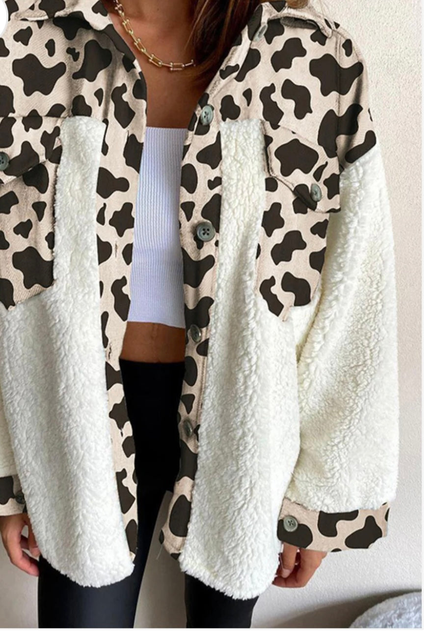 Fuzzy Button Up Long Sleeve Jacket