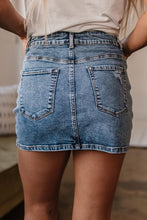 Load image into Gallery viewer, Dusk Blue Rhinestone Distressed Denim High Waist Mini Skirt
