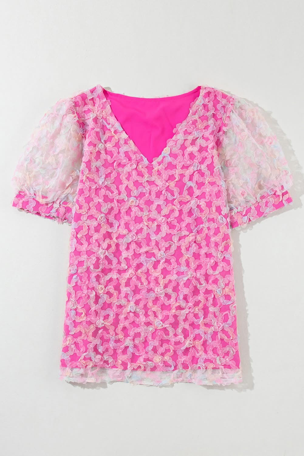 Bonbon Flowery Mesh Puff Sleeve Blouse
