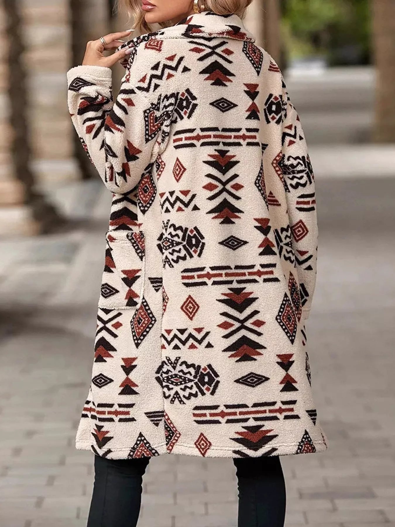 Geometric Button Up Longline Coat