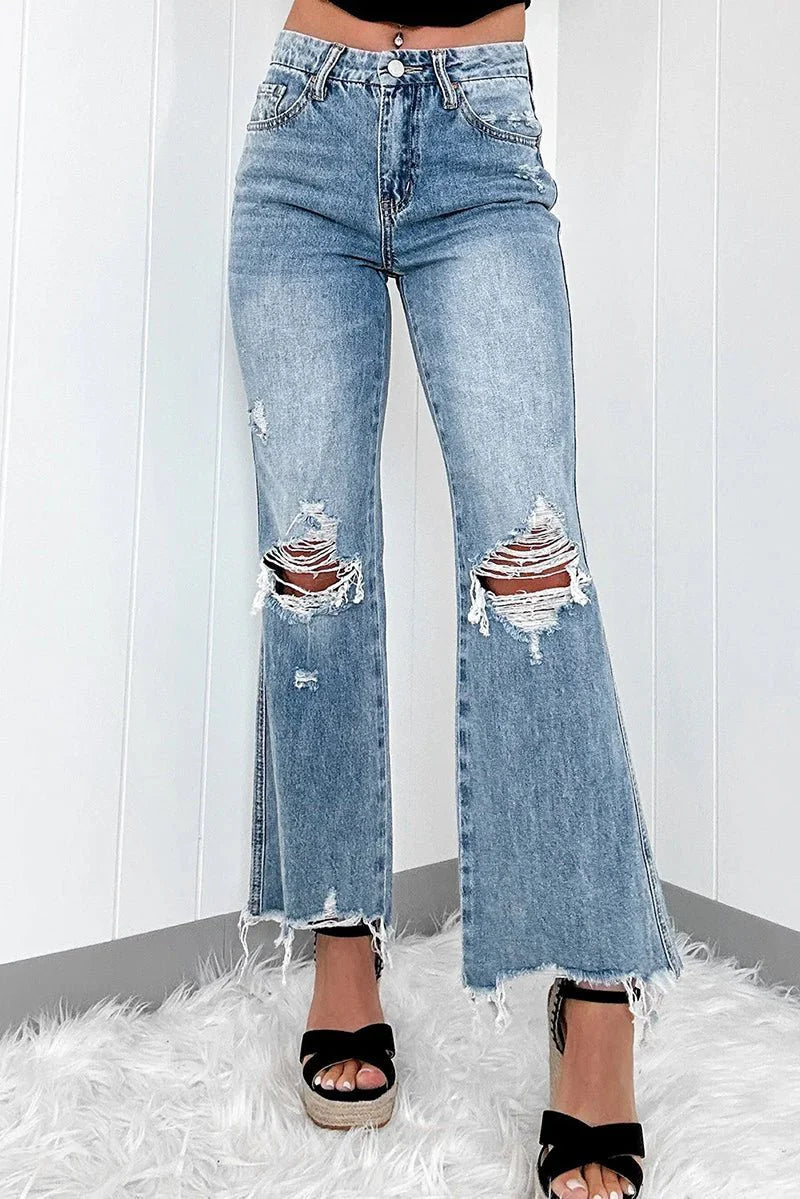 THE REBEL HIGH RISE FLARE DENIM JEANS