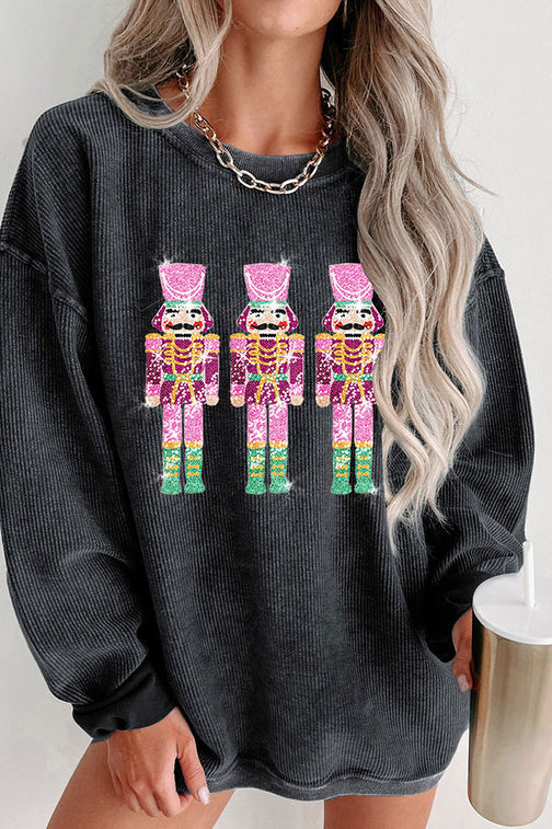 SEQUIN NUTCRACKER TRIO BLACK CORDED SWEATSHIRT