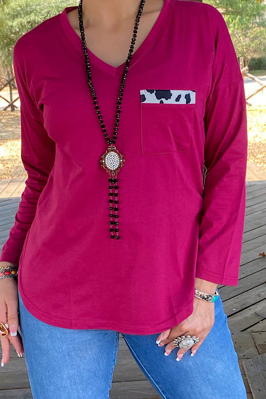 Fuschia Cow Pocket Top