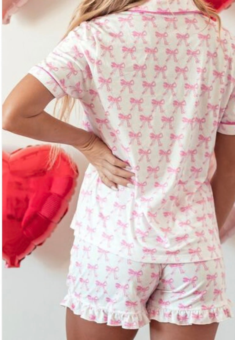 Bow Shirt and Shorts Lounge Set