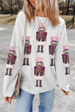 Load image into Gallery viewer, White Sequined Nutcracker Doll Corded Baggy Sweatshirt
