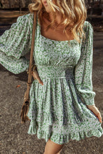 Load image into Gallery viewer, Green Floral Square Neck ruffled 
dress
