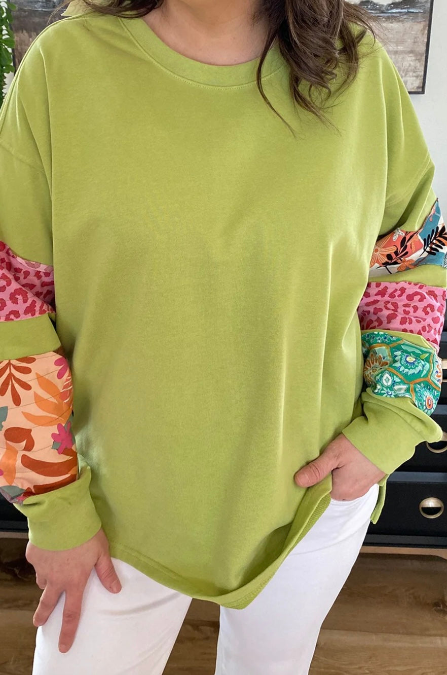 Plus Size Patchwork Sleeve Split Sweatshirt