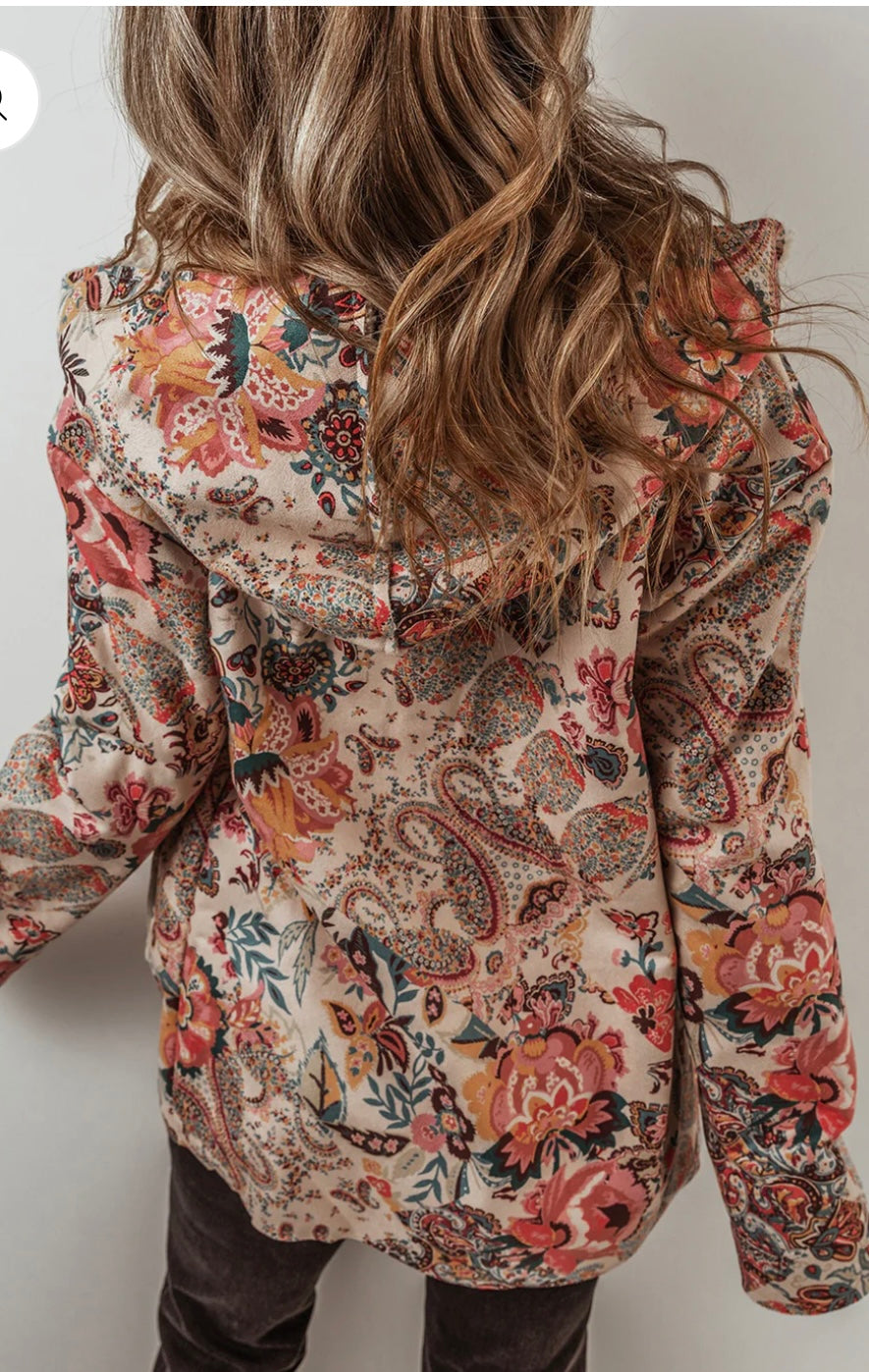 Paisley Floral Sherpa Lined Hooded Jacket