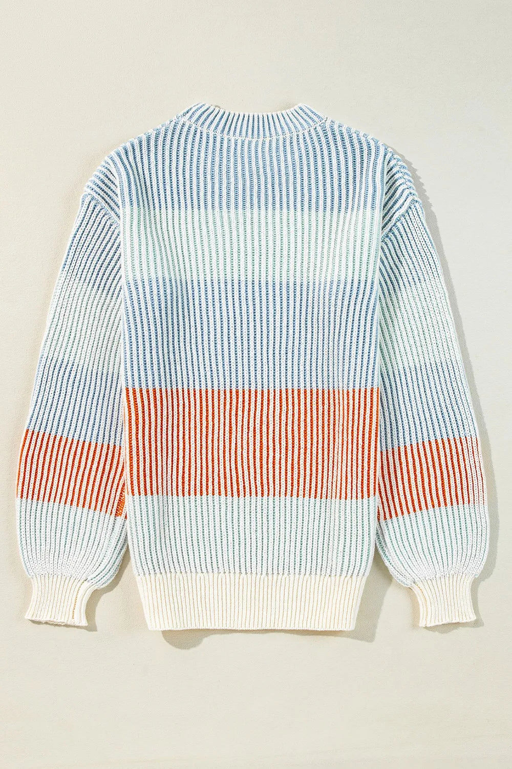 Striped Color Block Round Neck Long Sleeve Sweater
