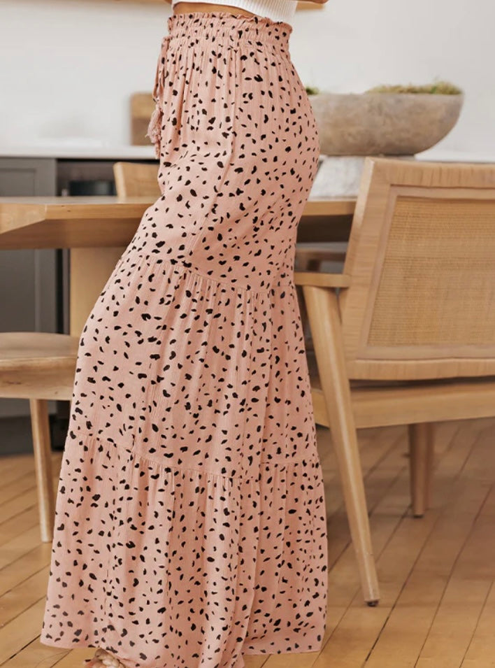 Spotted Ruffle Wide Leg Pants