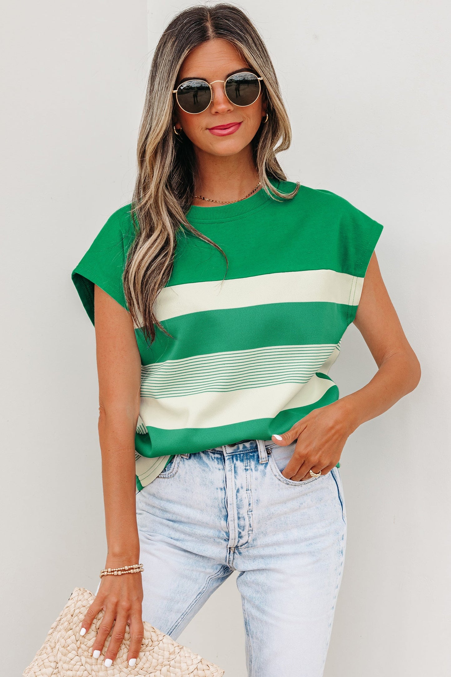 Galilea Cap Sleeve T Shirt Threaded Pear