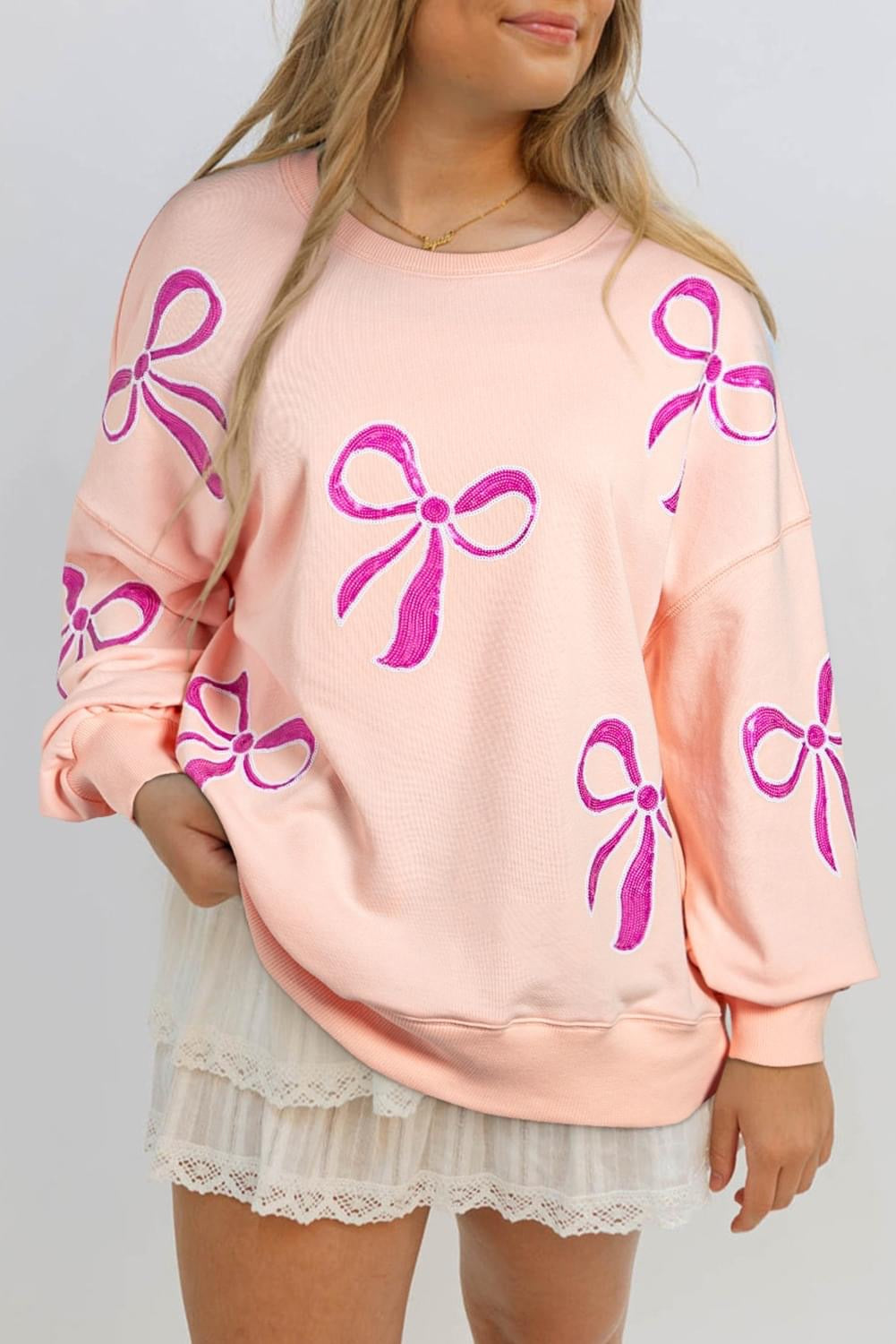 Sequined Bowknot Oversized Sweatshirt