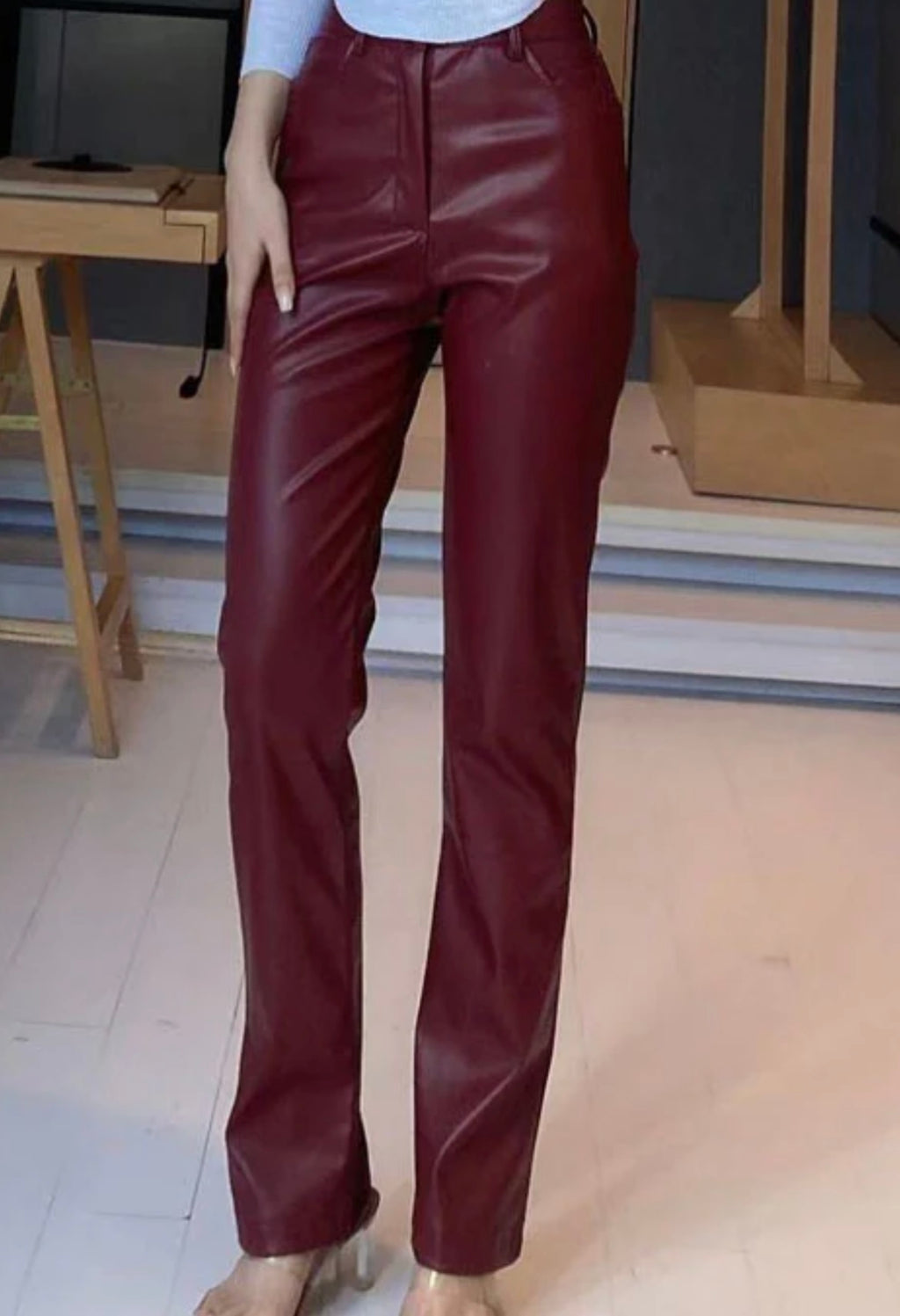 PU Leather Wide-leg Pants