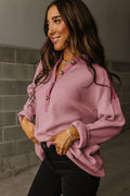 Waffle Collar Half Button Top