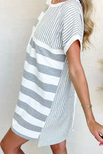Load image into Gallery viewer, Stripe Mixed Short Sleeve Shift Mini Tee Dress

