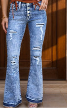 Load image into Gallery viewer, Distressed Button Fly Bootcut Jeans w/Pockets
