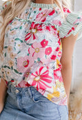 Frill Floral Print Ruffle Cap Sleeve Blouse