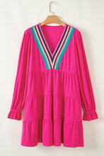 Load image into Gallery viewer, Rose Red Crochet V Neck Textured Tiered Ruffled Mini Dress
