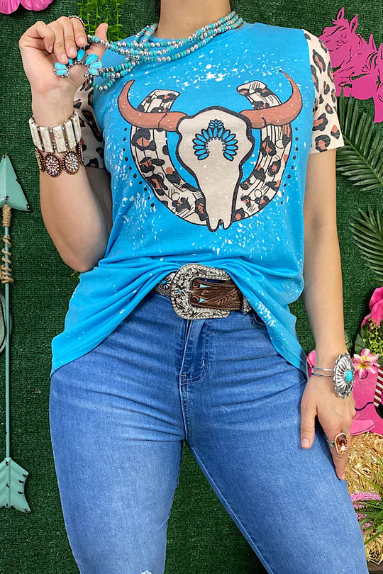 Blue Horse Leopard Sleeve Top